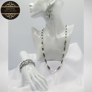 SILVER & CLEAR Beaded Jewelry Set